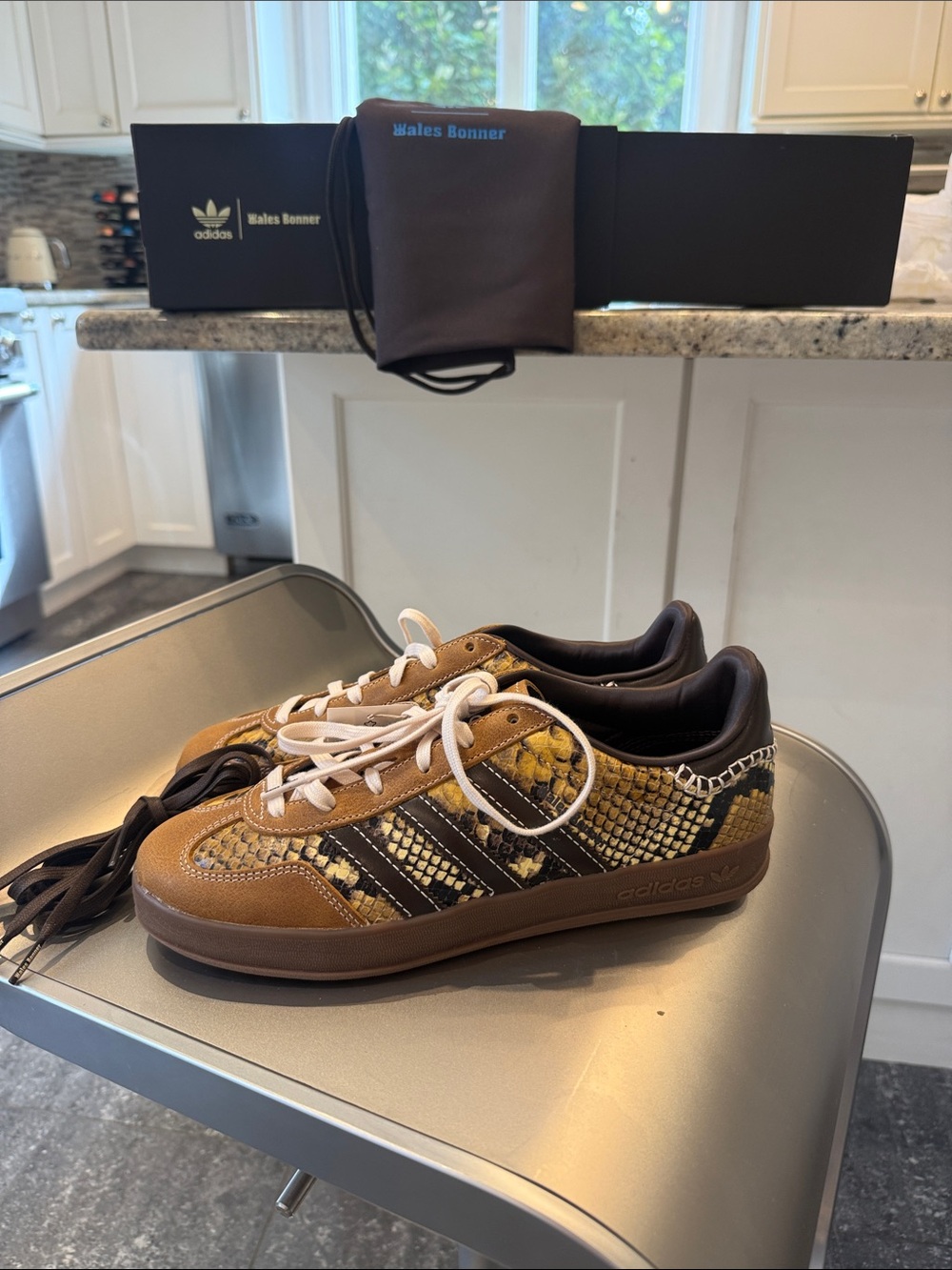 NIB adidas x Wales Bonner Gazelle Brown & Yellow Snake-Print Sneakers